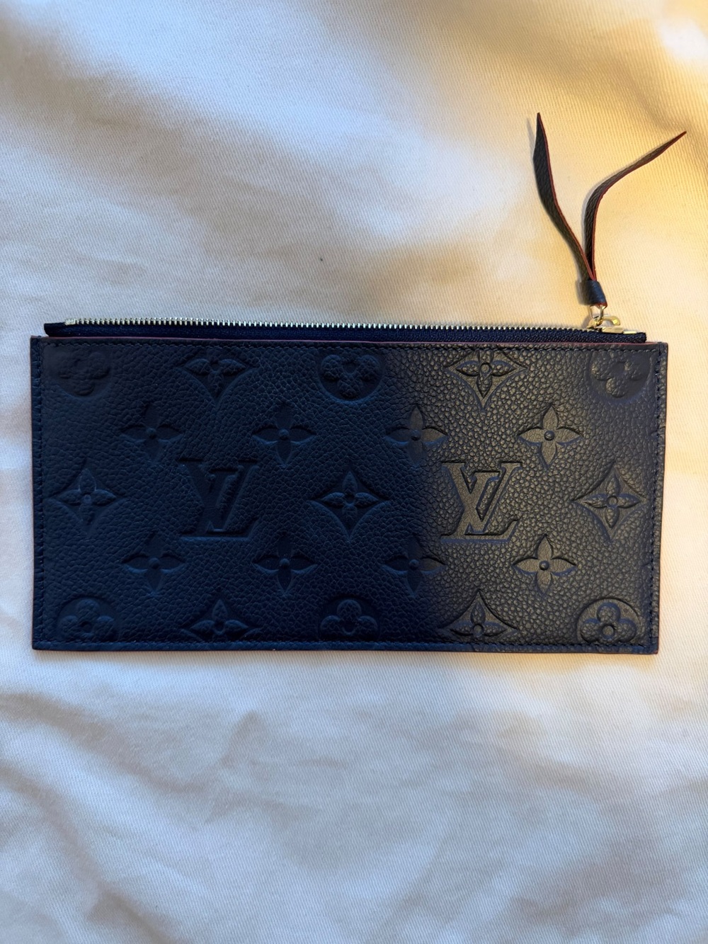 Louis Vuitton Blue Monogram Embossed Leather Zip Pouch with red lining